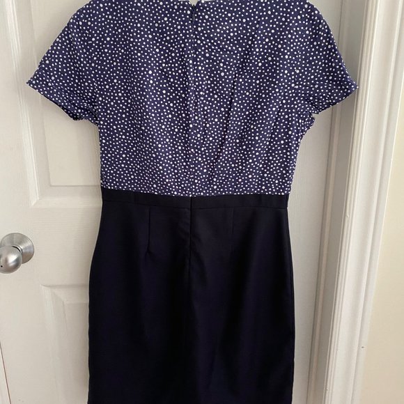 Cute Navy wear to work dress with white polka dots on the top.  Size Small. - Picture 2 of 2